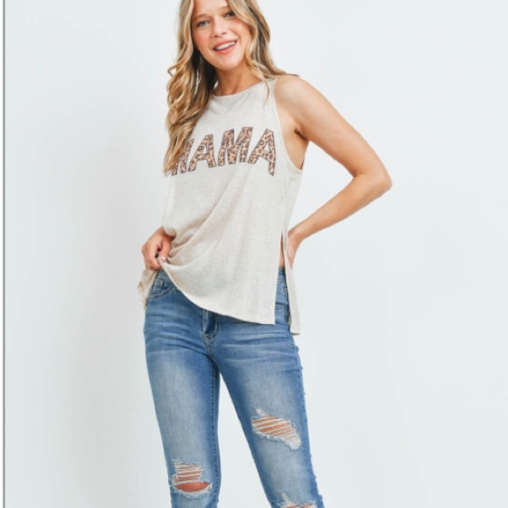 Mama Sleeveless round neck animal print top
